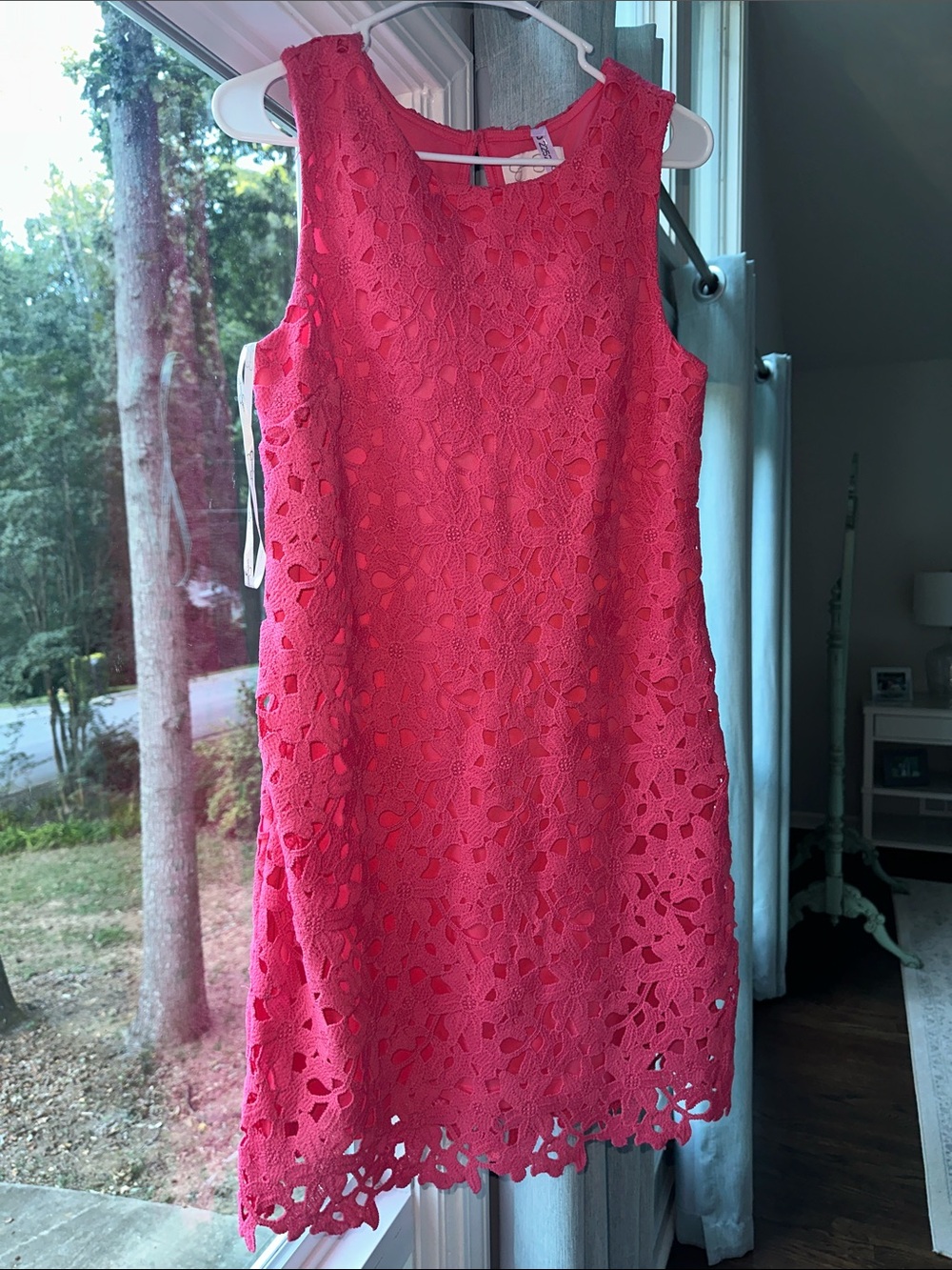 Jessica Simpson Coral Pink Floral Lace Sheath Dress
